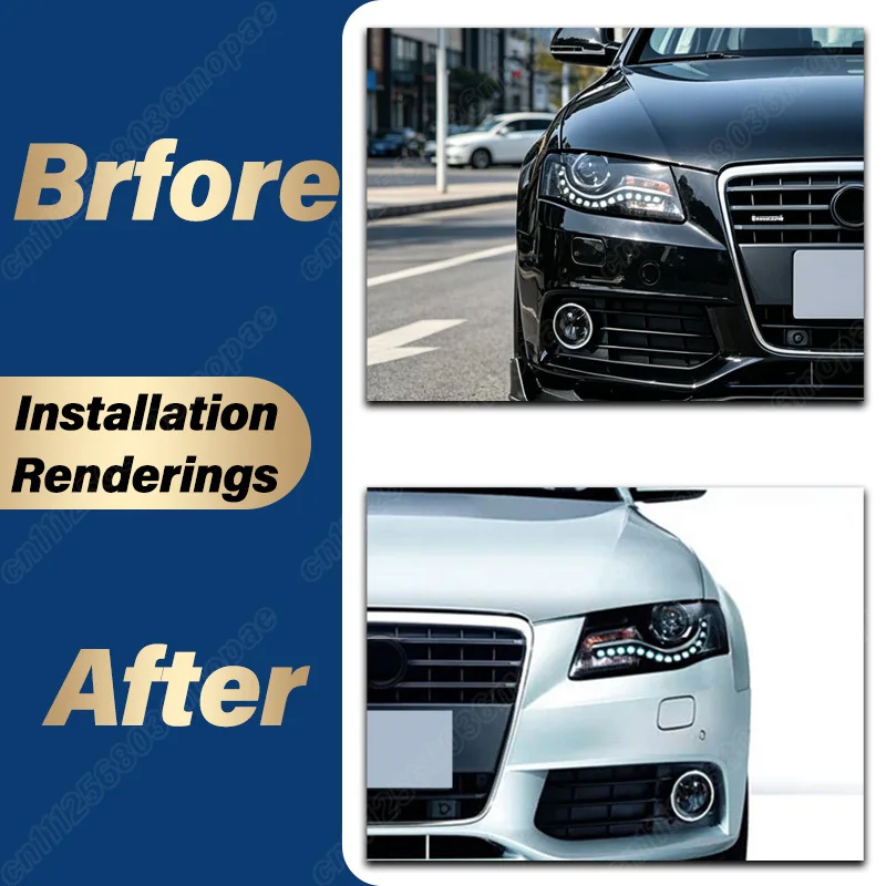 For Audi A4 A4L B8 2009 2010 2011 Car Front Bumper Headlight Cover Sports Racing Glass Headlight Housing Body Modification Kit