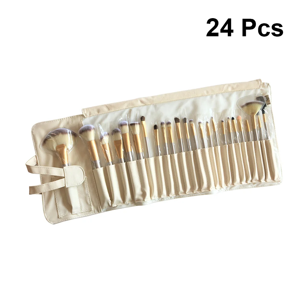 

24Pcs Makeup Brush Set Professional Brushes Smooth Wood Handle Portable Pouch Design for Face Foundation Blending