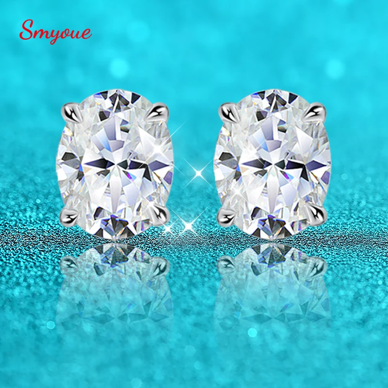 Smyoue Each 1-4CT Oval Cut GRA Certified Moissanite Stud Earrings for Women Ideal Cut Gemstone 925 Sterling Silver Plated 18k