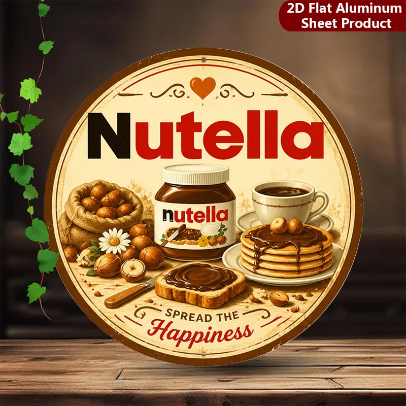 2D Flat, 1pc Pack, Nutella Logo - Breakfast-themed Metal Wall Decor, Dessert Decoration Sign, Suitable for Garage, Cafe Decor, o
