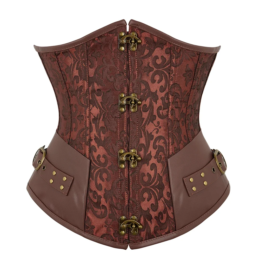 Corset en cuir pour femme, bustier désossé en acier, jupe sous buste, ensemble chemisier, tenues Steampunk, costume Rave 7,5, grande taille, 3 pièces