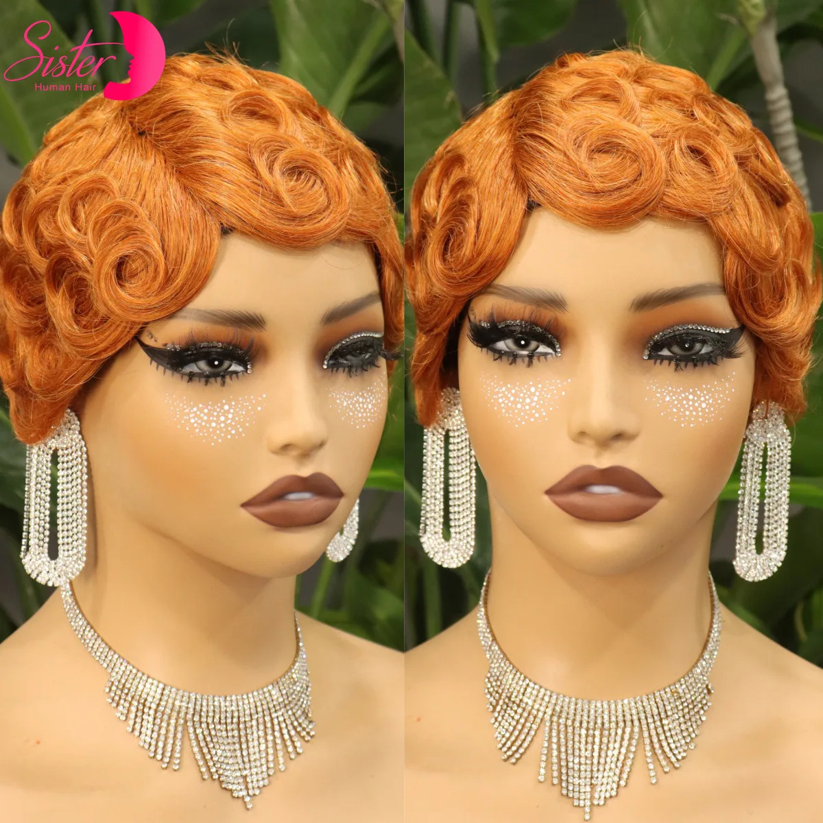 Short 350# Ginger Orange Pixie Cut Wig Human Hair Wigs 200% Colored Full Machine Made Brazilian Remy Fumi Hair Wigs for Women