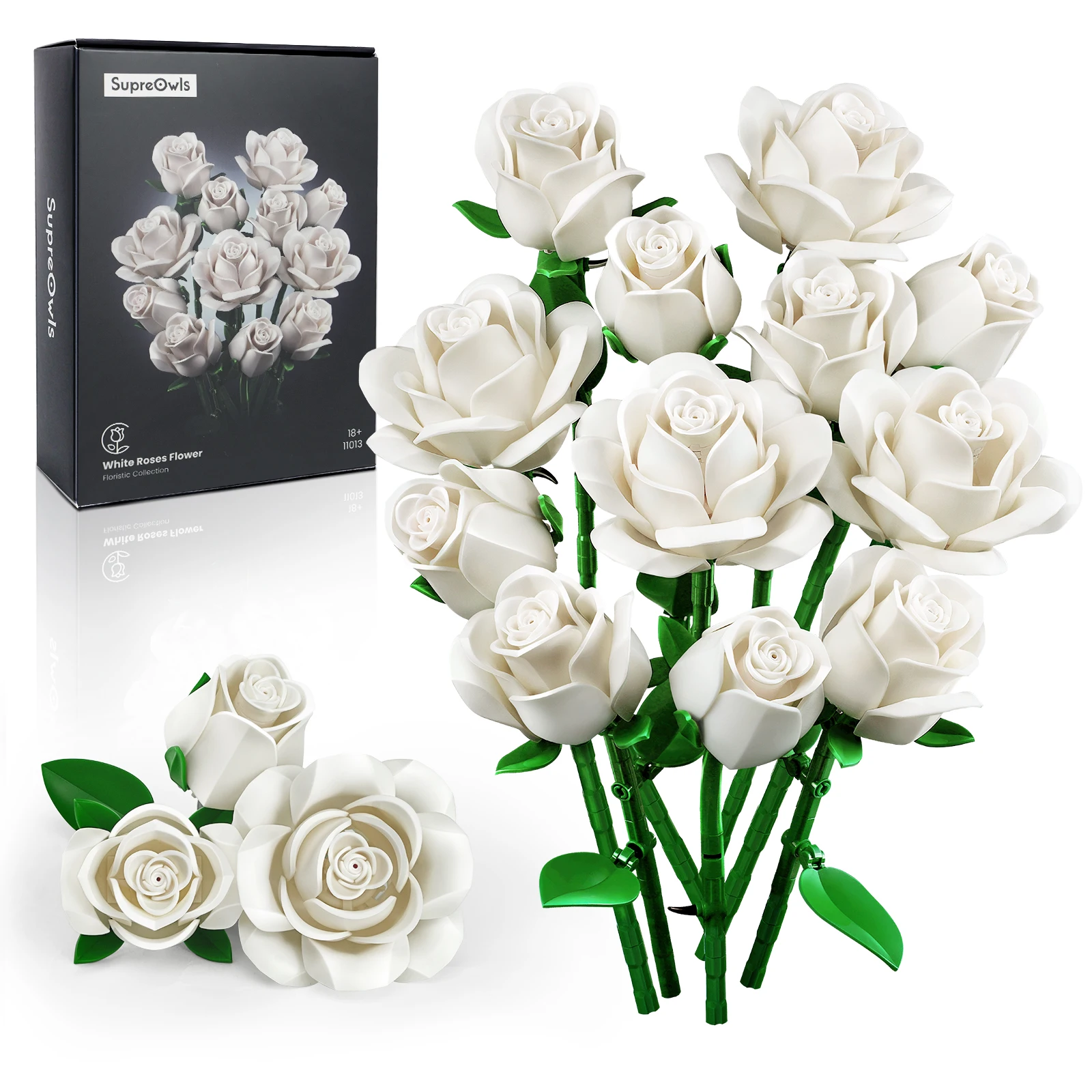 

Roses Bouquet Building Blocks Set Artificial Flowers Home Decor Wedding Floral Bricks Toys Halloween Valentines Gift for Adults