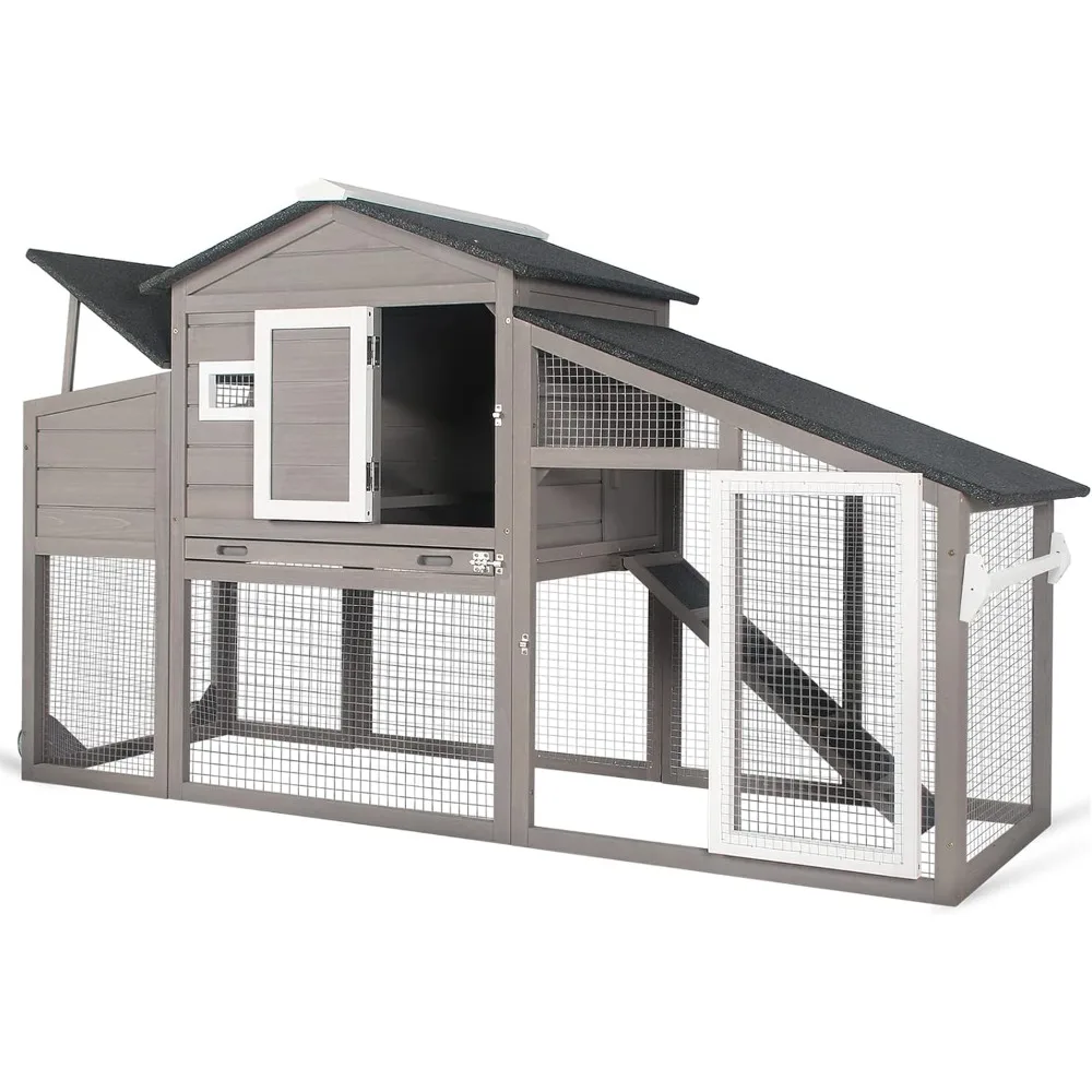 

Chicken Coop Wooden Backyard Hen House, Indoor Outdoor for 2-3 Chickens, 2 Story Poultry Cage with Run, Chicken Nest