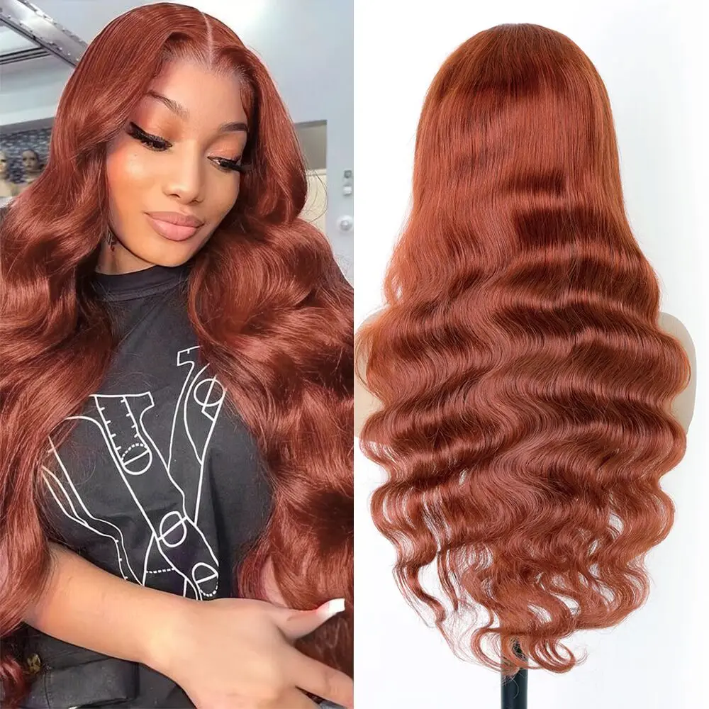 

350-тонный оранжево-коричневый парик из натуральных волос с кружевной передней частью для женщин # Цветной парик с кружевной передней частью 13x6, предварительно выщипанный, 180% плотности, 350 цветов