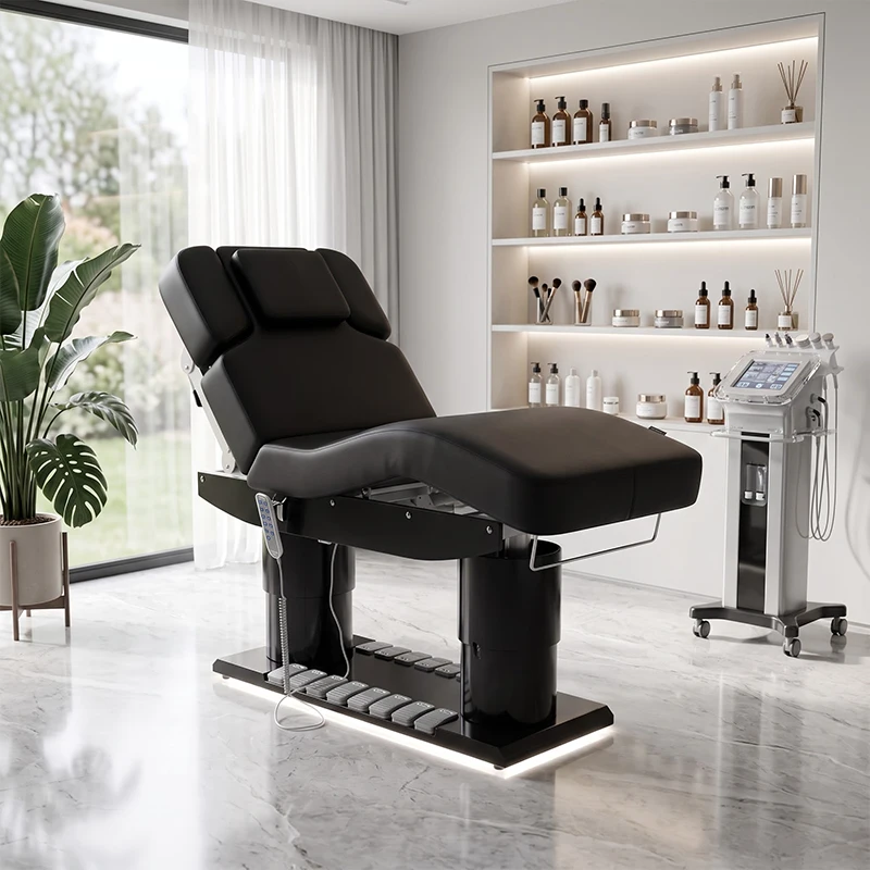 Electric Beauty Bed 4 Motor Salon and Spa Furniture, Heated CPR Facial Treatment Table with LED Light, Tilt Back Leg Adjustable