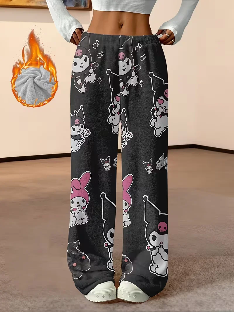 

Sanrio Family Hello Kitty Kuromi, рождественские штаны для сна, осенне-зимние плюшевые штаны с героями мультфильмов для взрослых и детей, теплые для отдыха