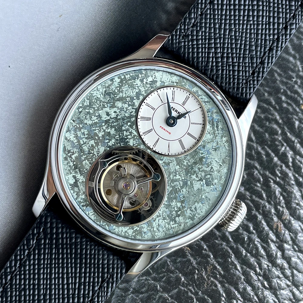 Merkur 100% توربيون ساعة رجالية تيتانيوم زهرة الجليد الهاتفي ساعة ياقوت للرجال ساعات المعصم الميكانيكية Relogio Masculino