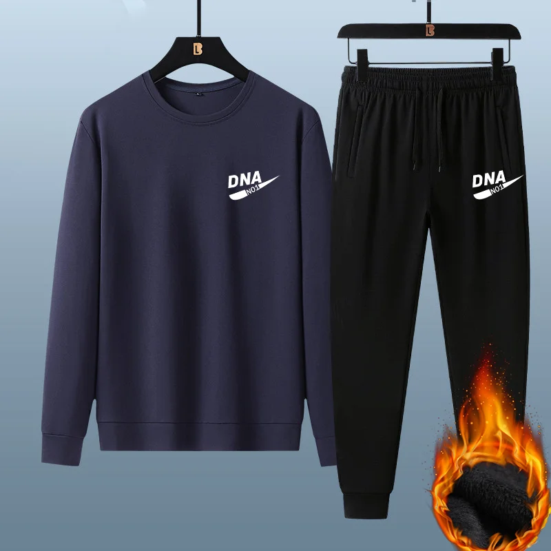 Autumn and Winter Sports Two-piece for Men's Plus Velvet Thickened Loose Sweatshirts Men's Suit