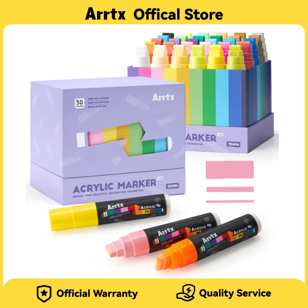 

Arrtx 10/30 Colors Acrylic Jumbo Markers 15mm Jumbo Felt Tip Acrylic Paint Pens for Rock Painting Stone Glass Easter Egg Fabric