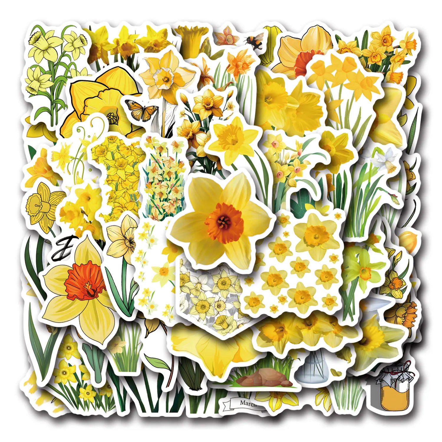 10/30/50PCS Yellow Daffodil Plant Flower Sticker Decoration Suitcase Scrapbooking Laptop Phone Stationery Kawaii Kid Toy Sticker