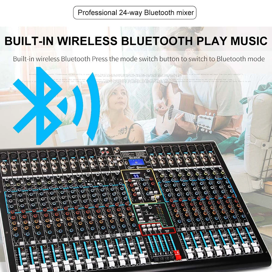 24 Channel Audio Mixer for Stage Usb Audio Mixer Built-in 99 Kinds of DSP Reverb Effect Biner DX24C Professional Audio Mixer