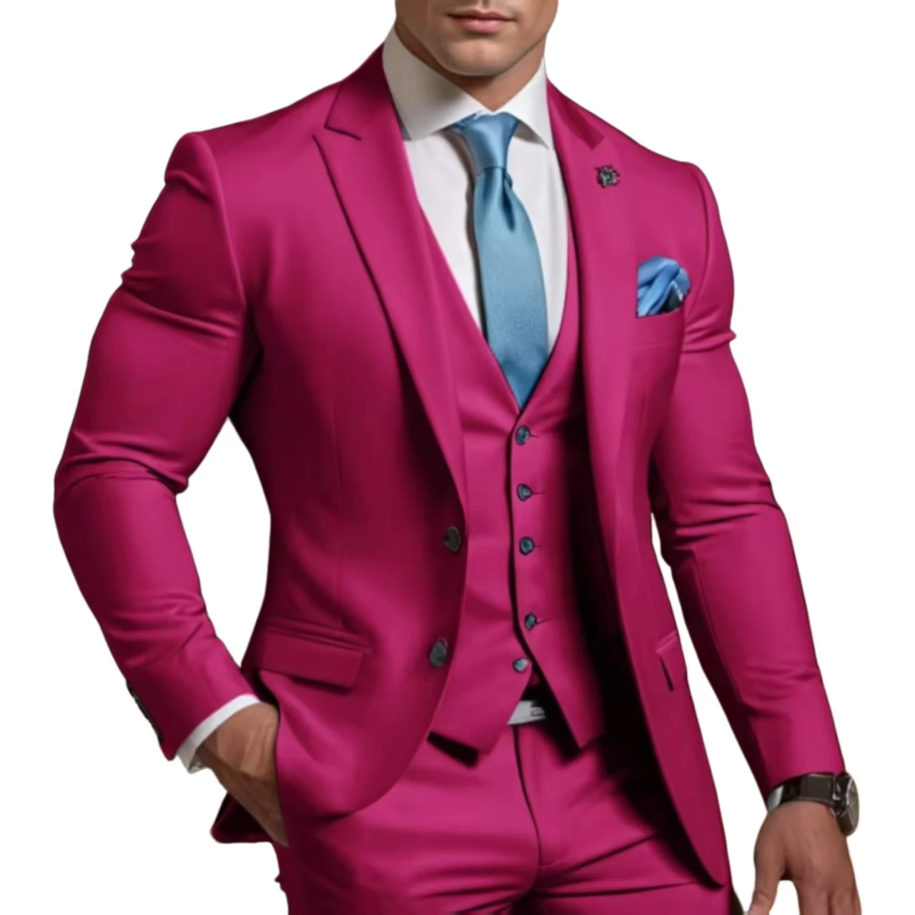 

3 Piece Blazer Vest And Pants Set High-Quality Slim Fit Summer Beach Wedding Dresses for men