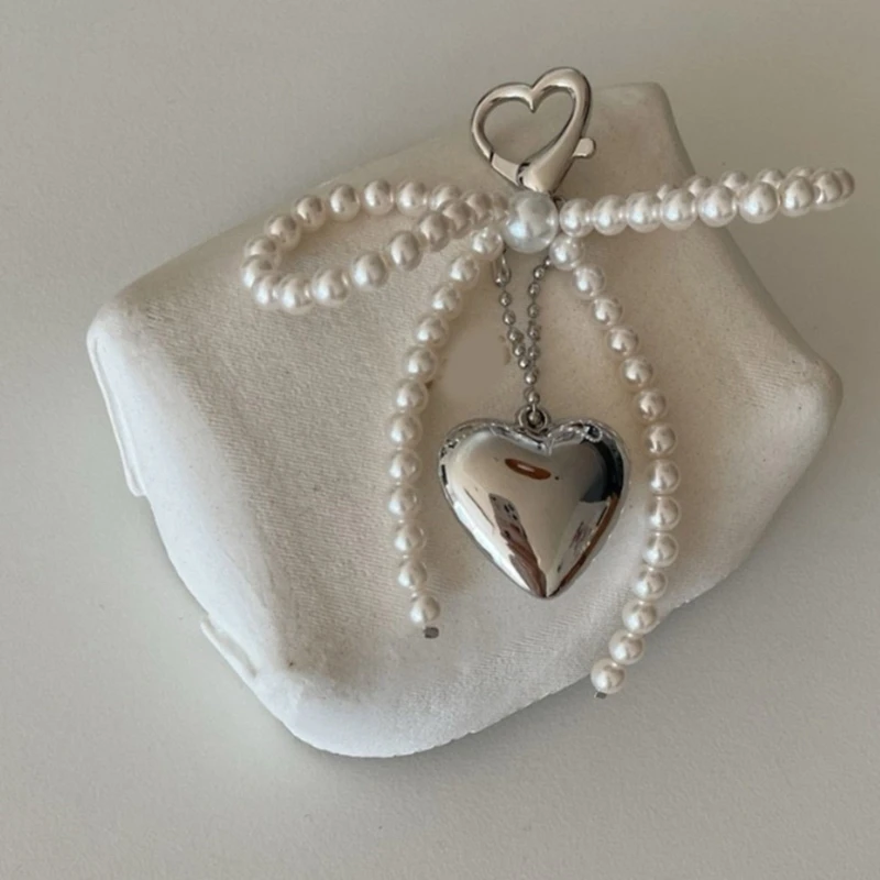 El yapımı Inci Boncuklu Anahtarlık Ilmek Şerit Anahtarlık Aşk Kalp Kolye telefon süsü Kadın Kız Çanta Asılı Dekorasyon