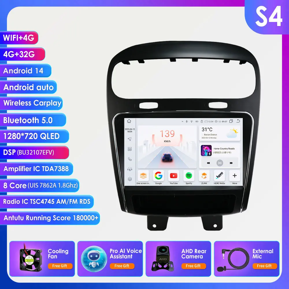 2DIN Android 14 autoradio voor Dodge Journey 2011 - 2019 FIAT Freemont 2012 - 2014 Carplay GPS Multimedia Videospeler 360 Camera Auto Intelligent Scherm 9" Head Unit