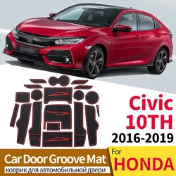 Anti-Slip Gate Slot Cup Mat For Honda Civic 10TH 2016-2019 US Version Silicone Interior Car-styling Accessories Coaster Tool