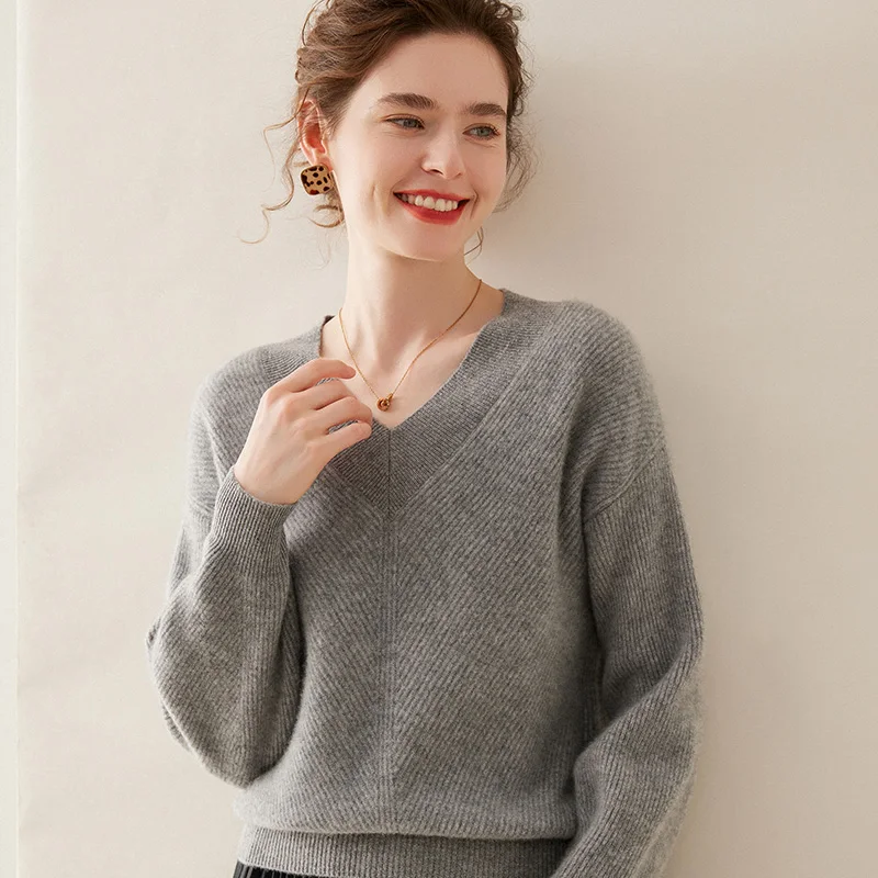 WinvyNee Cashmere Sweater Women Long Sleeve Big V Neck Wool Casual Jumpers Soft Warm Knitwear Pullover Tops Autumn A1054011