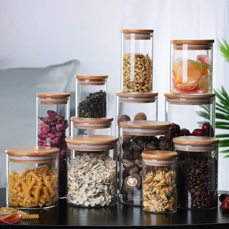 Glass Food Storage Containers with Bamboo Lids Borosilicate Glass Jars with Airtight Lid Essential for Kitchen Organization