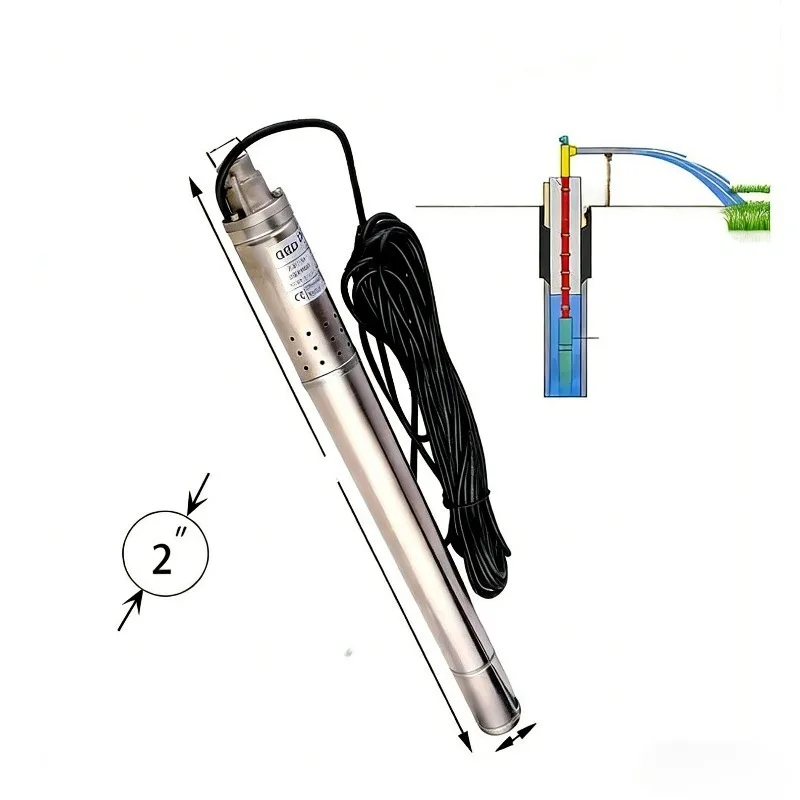 50mm diameter submersible well pump with 304 stainless steel  body submersible deep well  1000L/h 2 inch water pump