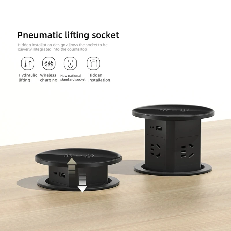 Hydraulic Damping Lifting Outlet Retractable Pop-Up Automatic Socket Wireless Fast Charging A+C Dual USB 20W Super Quick Charger