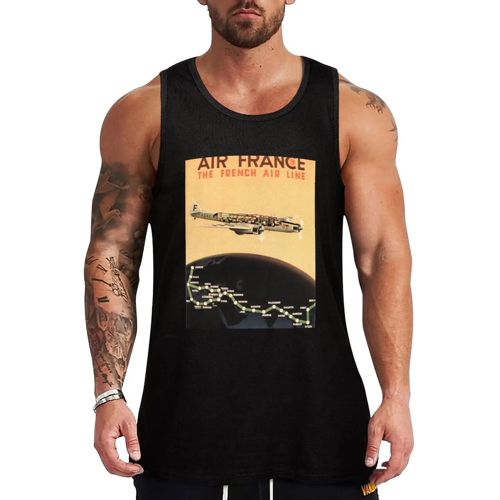 AIR FRANCE The French Air Line Advertisement Vintage Travel Tank Top t-shirts man Men's summer t-shirt gym t shirt men