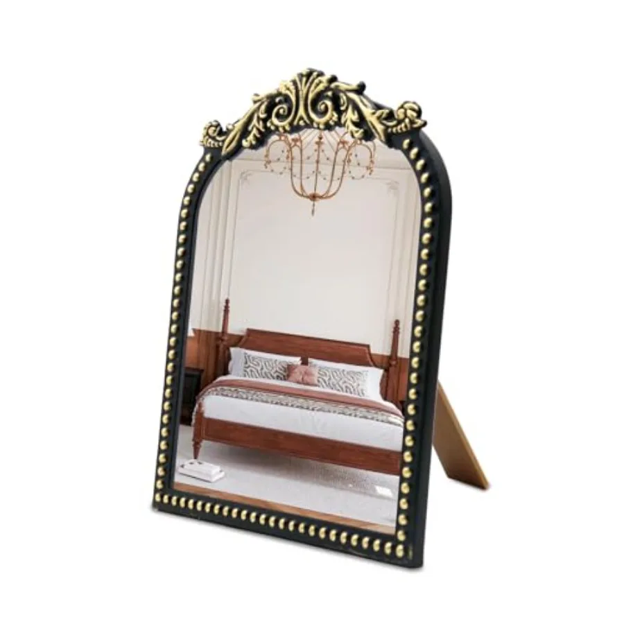 

Vintage Vanity Makeup Mirror, 12.1" x 9.8" Antique Arched Table Mirrors for Dresser, Baroque Decor Ornate Standing Mirror for L