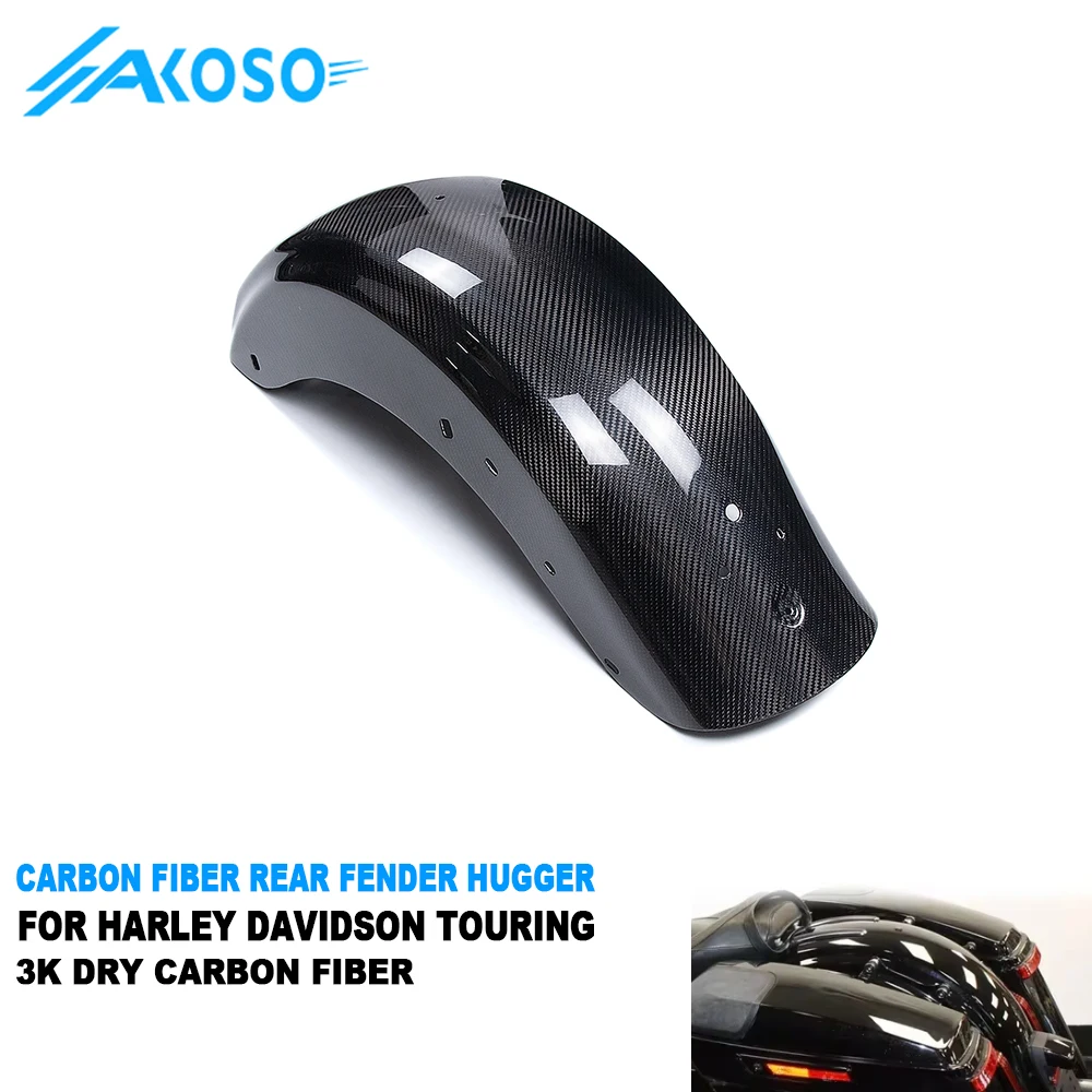 AKOSO Dry Carbon Fiber Motorcycle Rear Fender Hugger For Harley Touring Road King CVO Electra Glide Street Glide FLHR 2009-2024