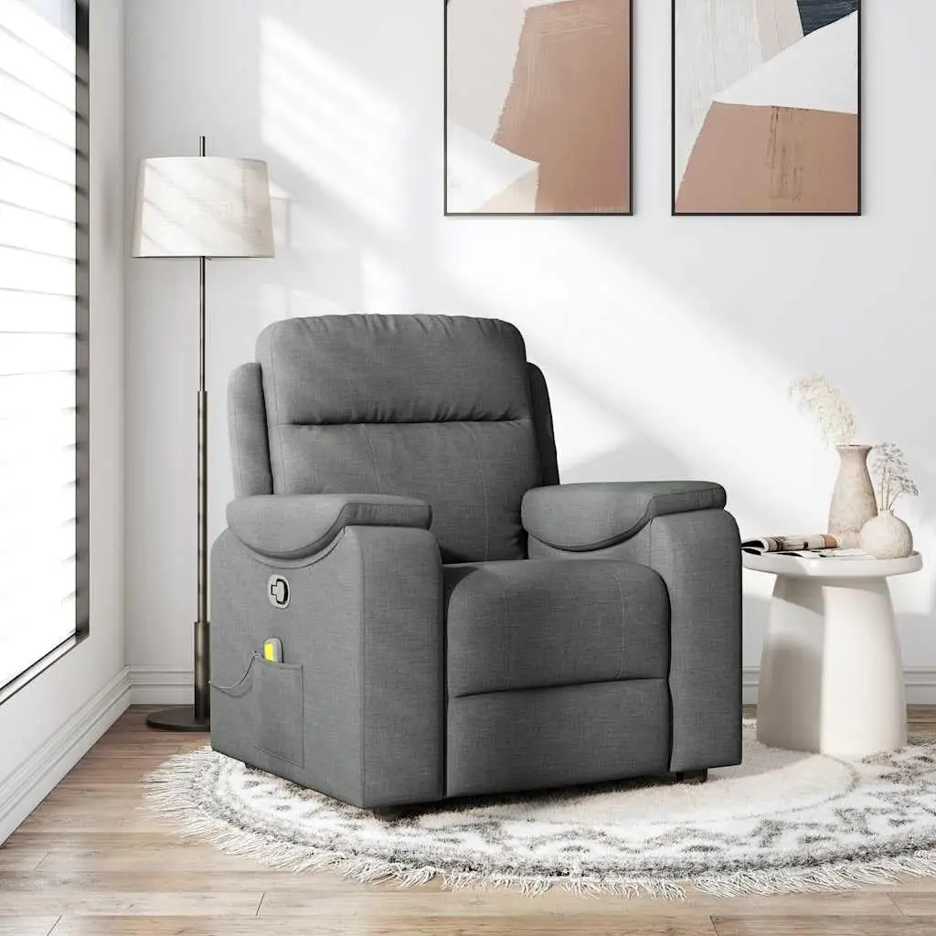 Massage Recliner Chair k Gray Fabric Upholstered Armchair with 6-Point Vibration Massage and Manual Reclining Function