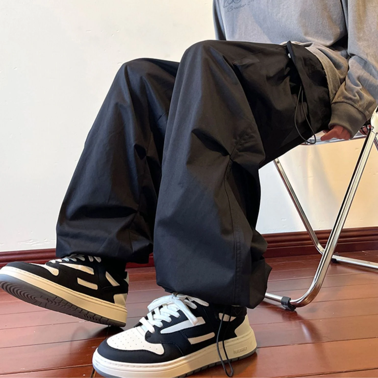 vibe American street pants ins high street trendy straight overalls men's spring and autumn loose casual drawstring anklets eam