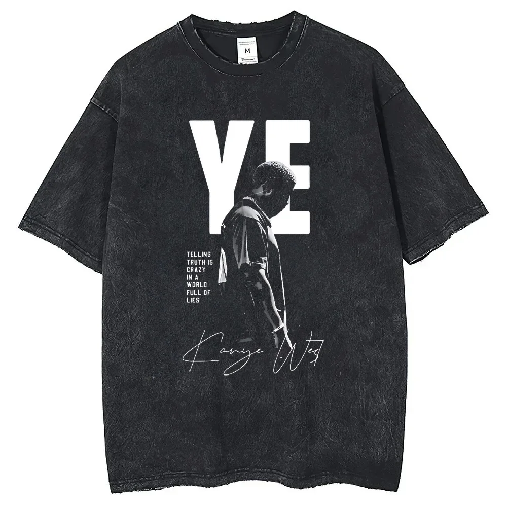 Rapero Kanye West gira de registro tardío 2005 Vintage hombre Camiseta de manga corta camiseta de lavado ropa informal estilo Hip Hop camisetas