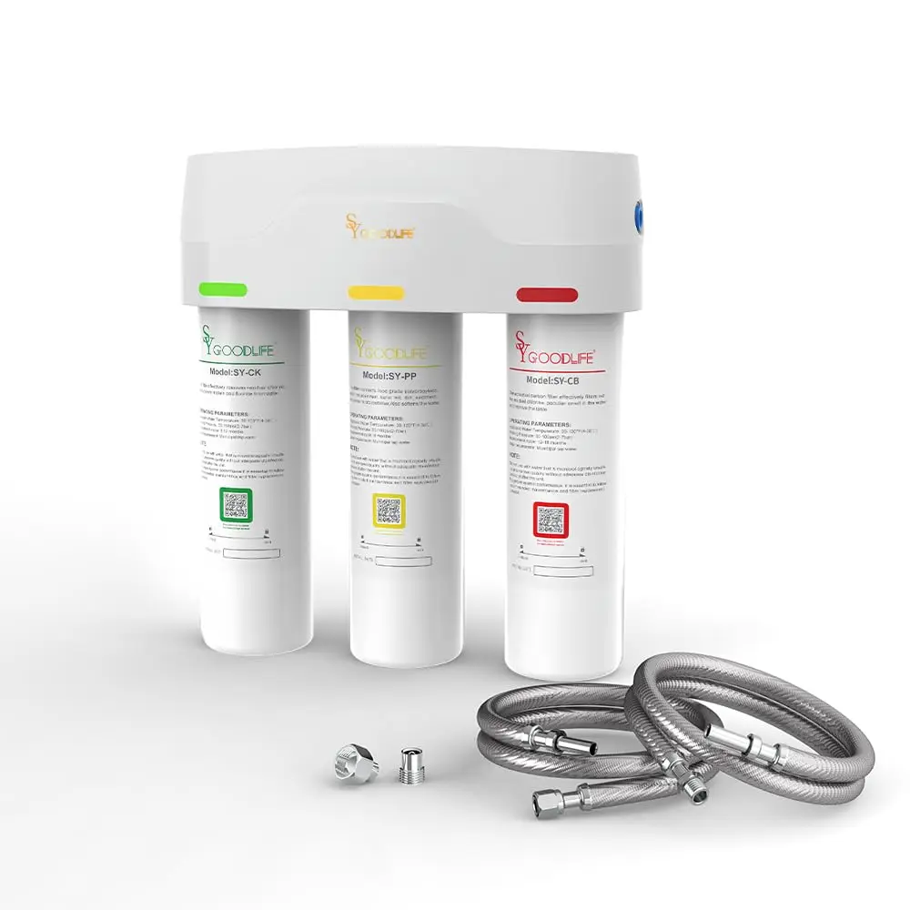 

SYGOODLIFE NSF 42 Certified 3-Stage Under Sink Water Filter System, Reduces Fluoride, Chlorine, Bad Taste & Odor, Heavy Metals