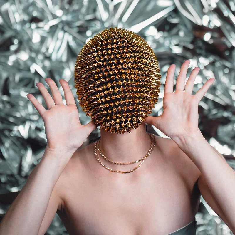 Full Coverage Custom infinite-lighting Couture Spiked Mask,Golden Spike Mask