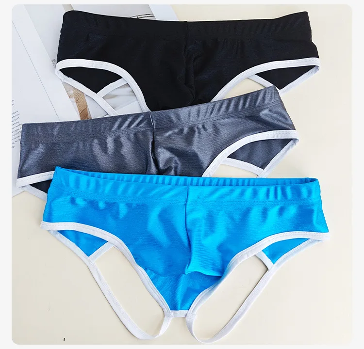 Men's Low Waist Open Back Briefs - Sexy Contrast Trim Underwear with U-Pouch Underpants Youth Fashion Comfortable Daily Wear
