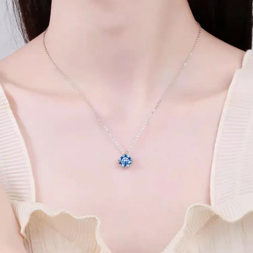 JECIRCON موضة S925 الاسترليني قلادة فضية للنساء متعدد الألوان 1 قيراط مويسانيتي 4 مخلب قلادة كلاسيكية بسيطة متعددة الاستخدامات #5