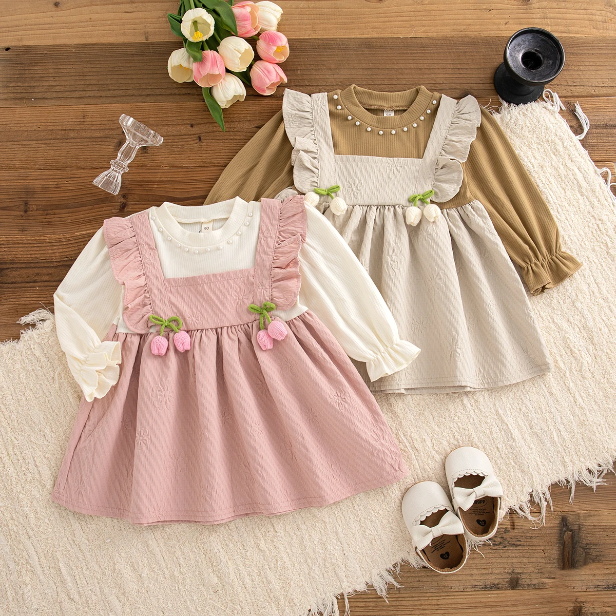 Baby Girl Long Sleeved Dress Autumn/ Winter New Sweet Ruffled French Princess Dress Girls' Daily Outings Vacation Style Dress
