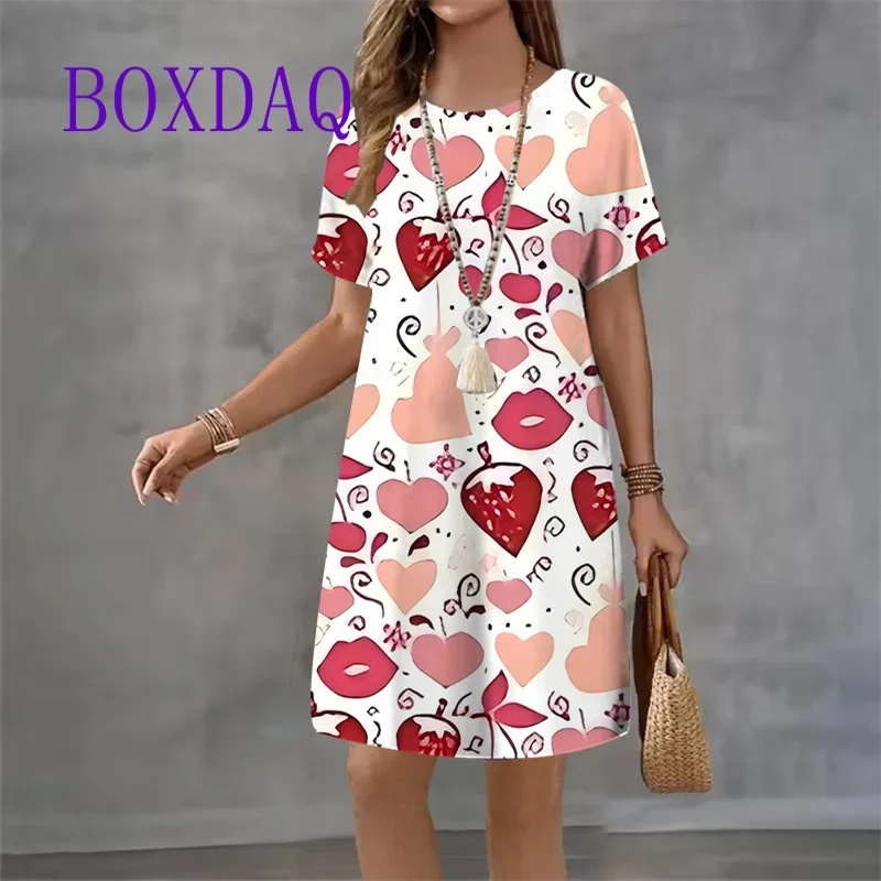 Vintage imprimé femmes robes mode 2025 à manches courtes été élégant robe d'été ample décontracté amour imprimer dames Mini robe robes
