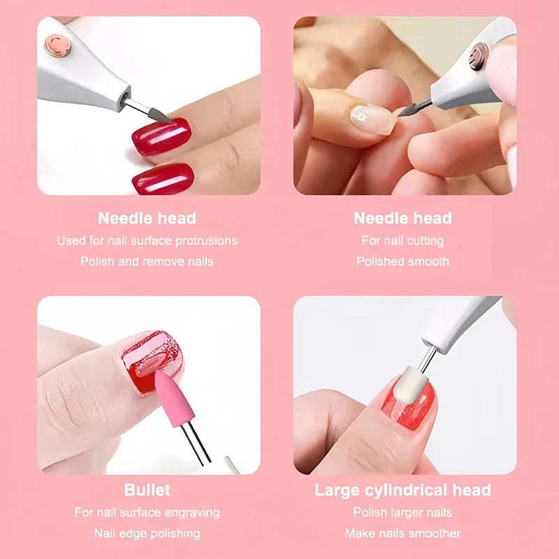 Electric Nail Drills Kit Remove Polisher Manicure Portable Nail File Nail Drill with 3 Grinding Bit Nail Care Tool view 5