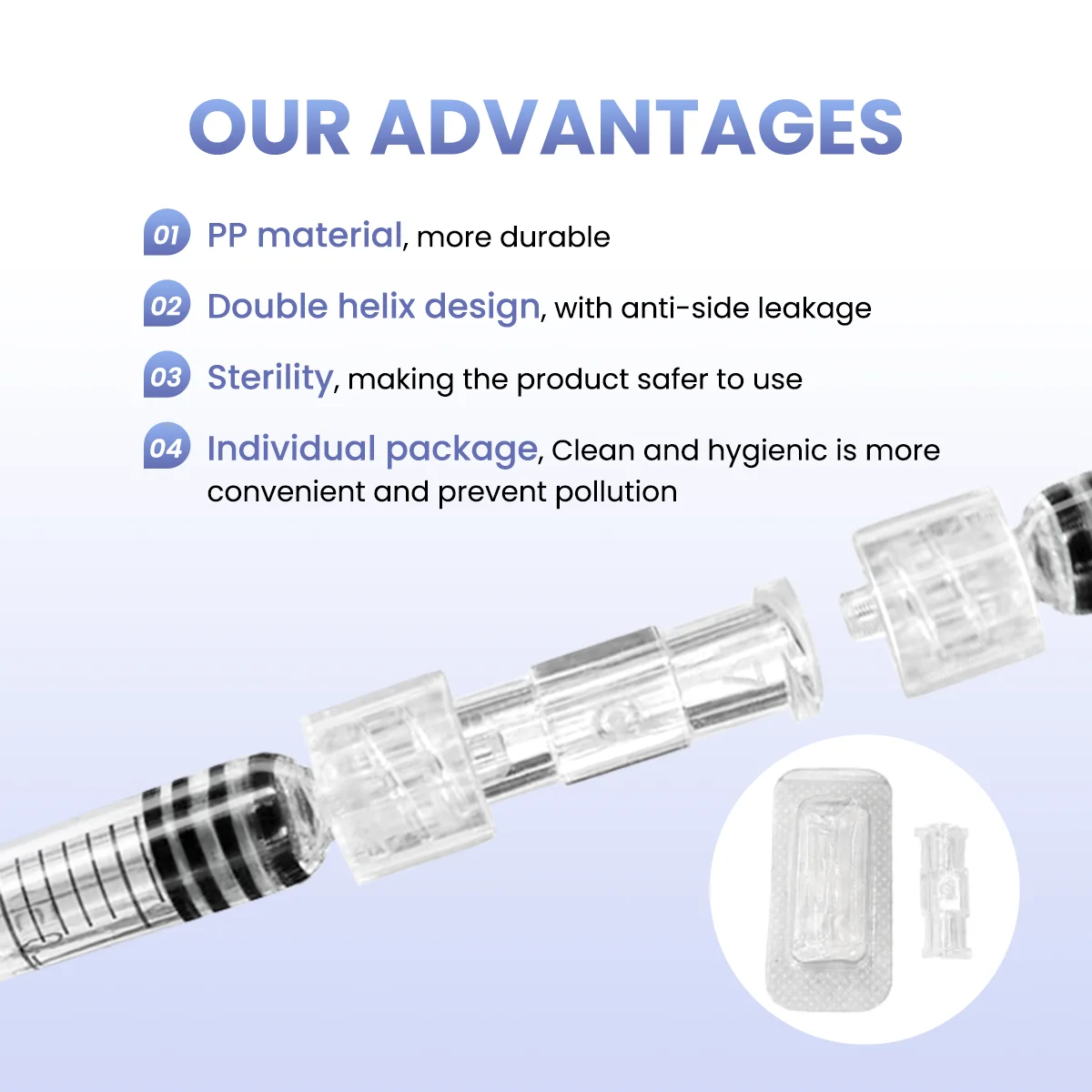 Leak Proof Luer-lock Connector Medical Sterile Disposable Syringe Connector Double Helix Female to Famale Coupler