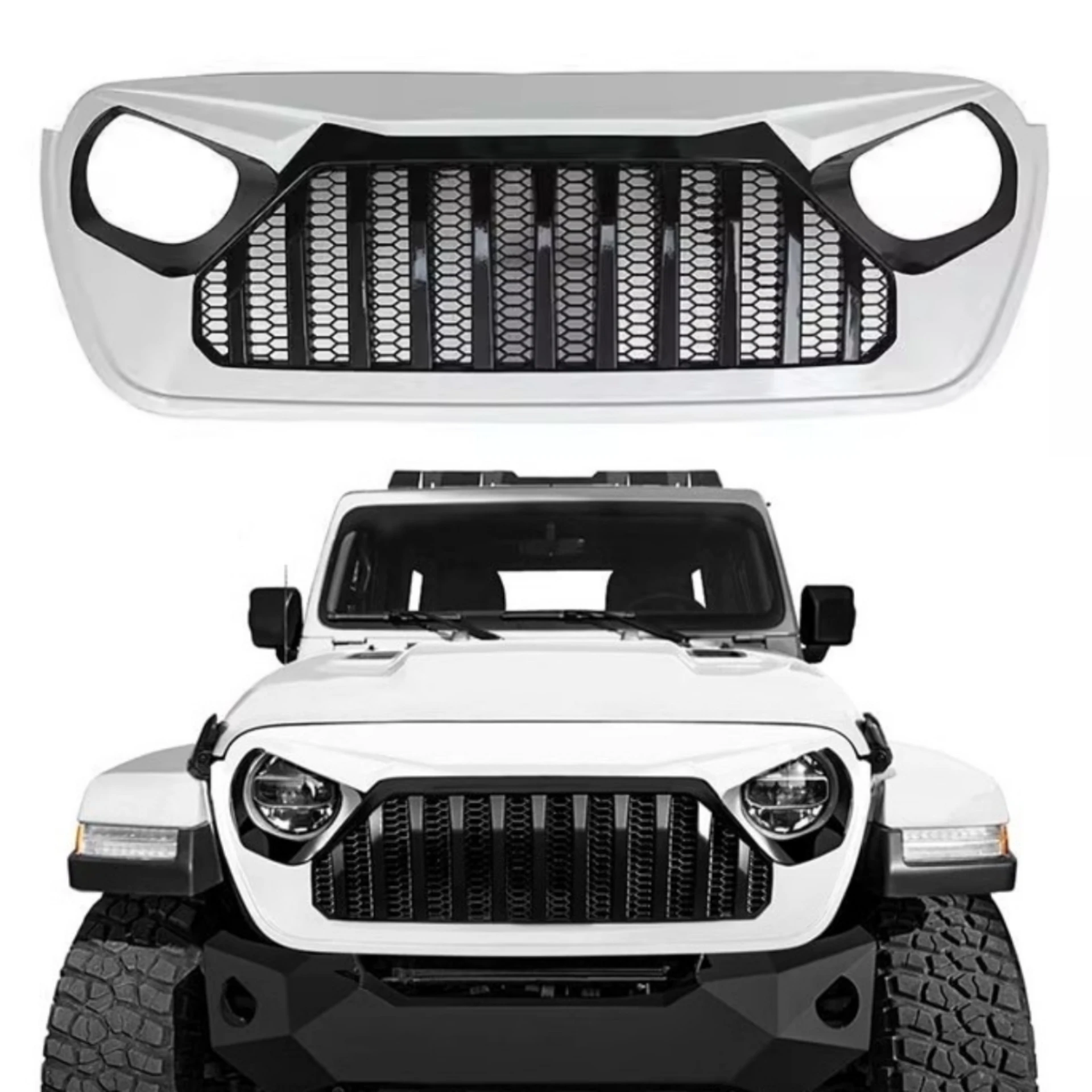 Front Grille Radiator Grill Assembly for Jeep Wrangler JL JT 2019-2023 Convert Black White Style Mask Body Kit Car Accessories