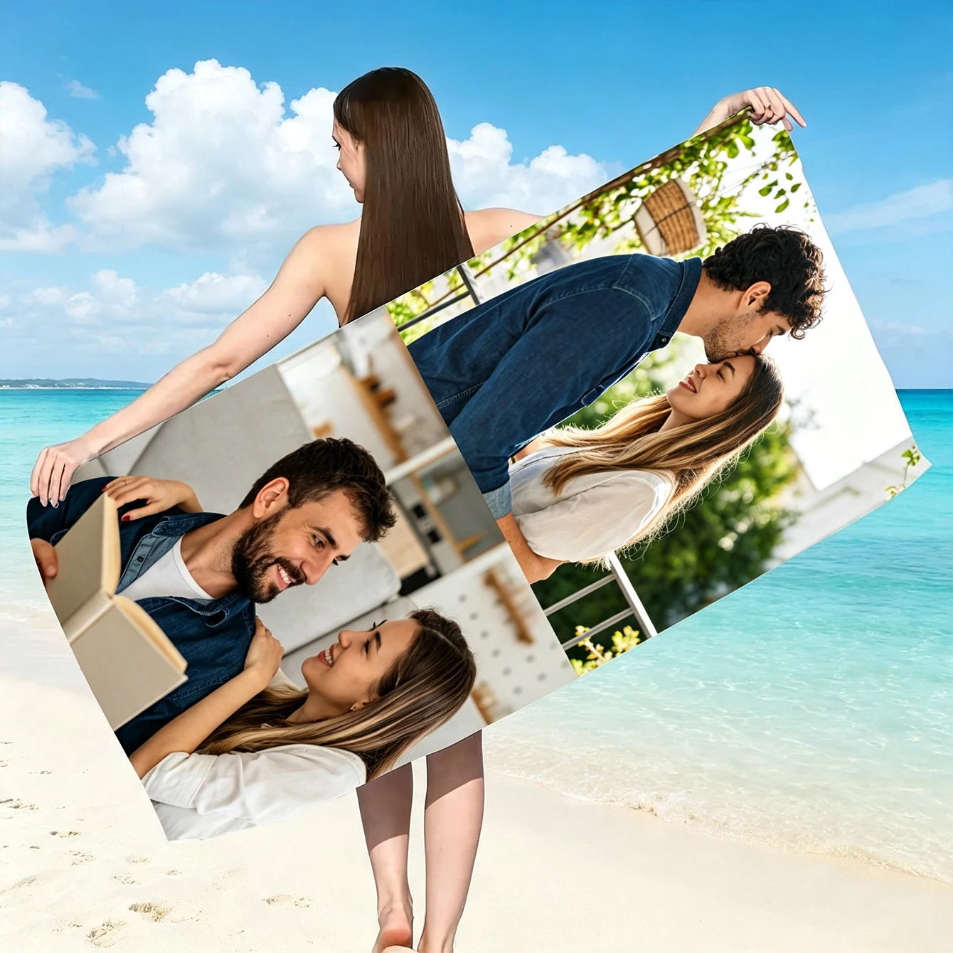Custom Photo Beach Towel Soft Microfiber Lightweight Polyester Towel Anti-Sand For Family Friends Party Quick-Drying Bath Towel