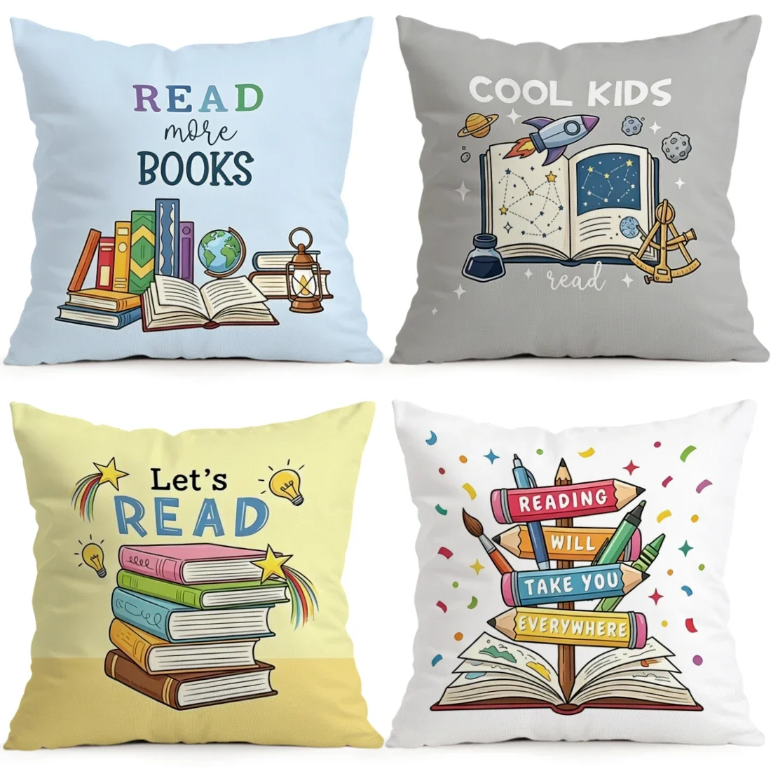 1/4pcs Back To School Reading Cushions Pillowcase Polyester Cushion Cover Throw Pillow Pillowcover Home Car Sofa Decor