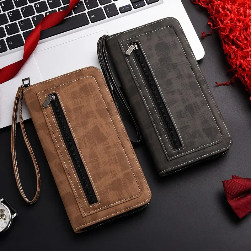 

Leather Wallets Long Design Causal Purses Male Zipper Wallet Coin Card Holders Slim Money Bag High Capacity Credit Case