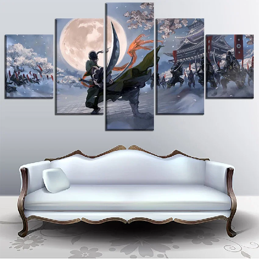 No Framed 5Pcs Japan Anime Cuadros Roronoa Zoro Wall Art Canvas HD Posters Pictures Paintings Home Accessories Living Room Decor