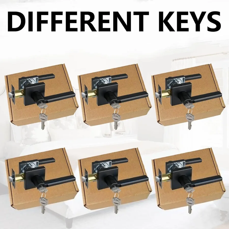 مقبض داخلي مربع عالي التحمل مع قفل رافعة لباب الدخول المفاتيح لتطبيقات الباب الأمامي والمكتب بلمسة نهائية سوداء غير لامعة