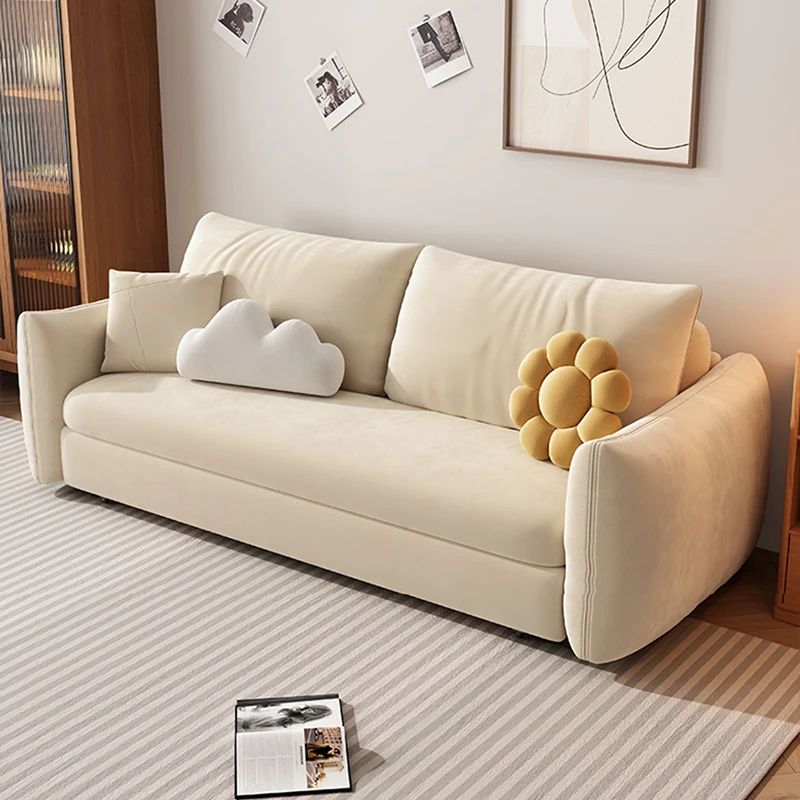 Cream style velvet sofa bed, multifunctional foldable storage, small unit study, simple and modern single or double use