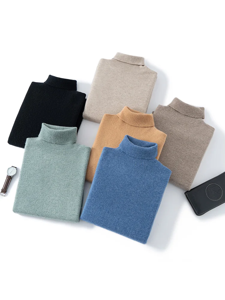 

Men's 100% Pure Cashmere Pullover Sweater Autumn Winter Turtle Neck Simple Versatile Soild Smart Casual Knit Coat High-end