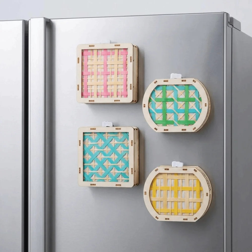 Chinese Style Bamboo Woven Refrigerator Magnet Colorful DIY Material Kit Mid-Autumn Festival Lantern Handmade with Led Light