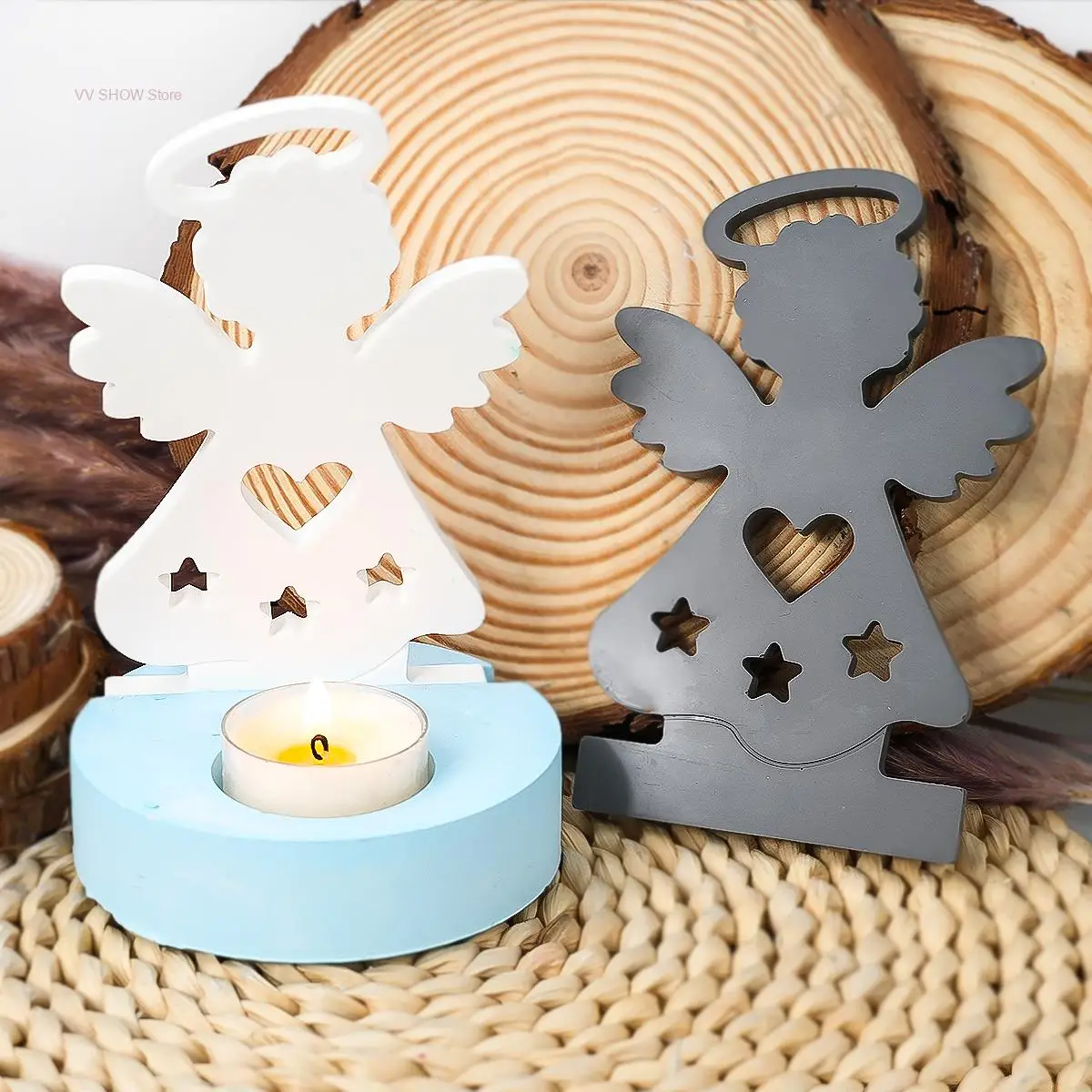 Halo Angel Candle Holder Mold DIY Hollow Star Love Angel Gypsum Pottery Candlestick Silicone Mould Craft Gifts Ornaments Decor