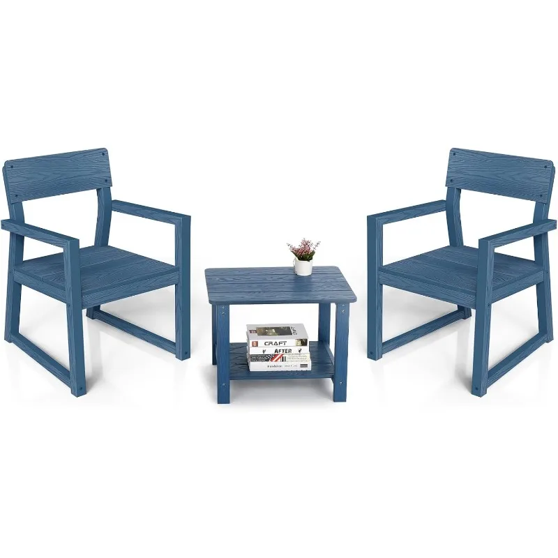 All-Weather Modern Chairs & Table Set, 3-Piece Patio Bistro Set, Include 2 Outdoor Chairs and 1 Side Table