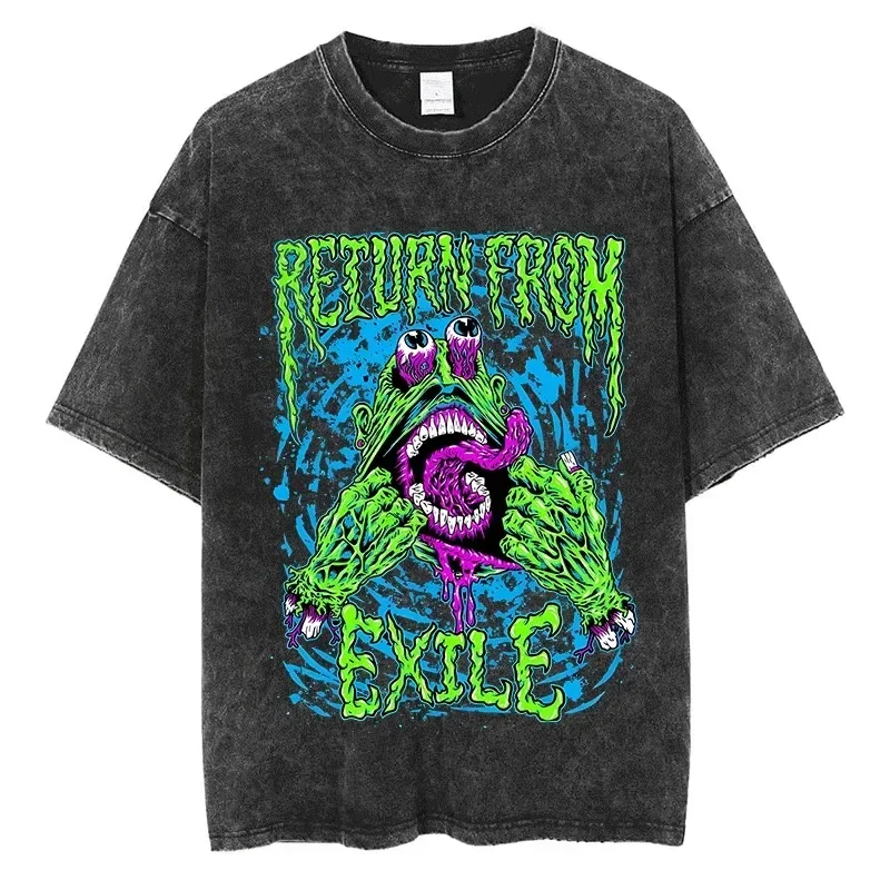 RETURN FROM EXILE Gothic Graphic Print T Shirt Y2k Fashion Hip Hop Men Women Streetwear Tops Cotton Vintage Oversized Black Tees